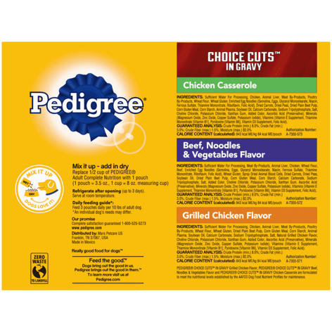 PEDIGREE® CHOICE CUTS™ 18ct Chicken Casserole in Gravy, Grilled Chicken Flavor in Sauce and Beef, Noodles and Vegetables Flavor in Sauce image 1