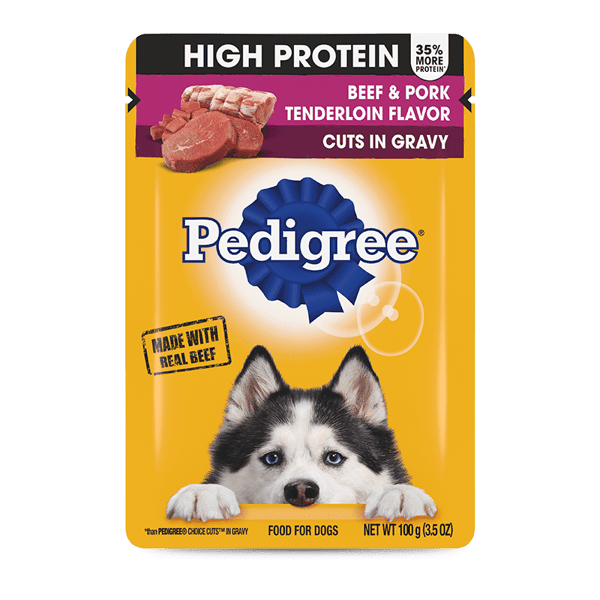PEDIGREE® High Protein Wet Dog Food Pouches Beef and Pork Tenderloin image 1